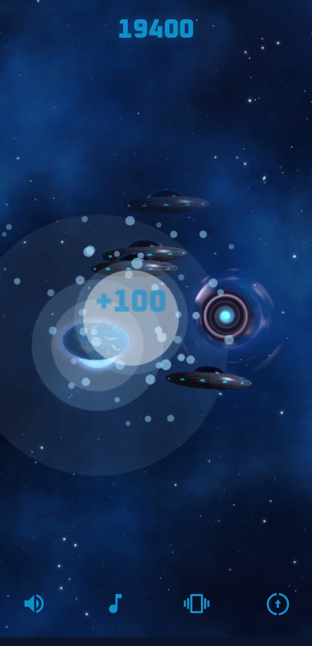 Earth smashing through a UFO fleet beside a wormhole in blue space